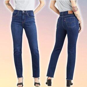 NWT LEVI'S 724 High Rise Slim Straight Jean Sz 24 Raw Cut Off Hem